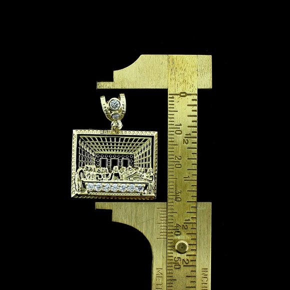 Real 10K Yellow Gold Diamond Cut Jesus Last Supper Charm Pendant - Picture 6 of 8